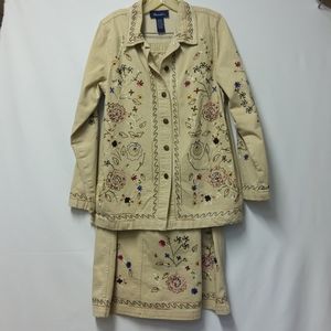 Denim & Co. Embroidered Long Skirt & Jacket